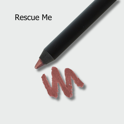 Close-up of Jenn of Arch Ultimate Waterproof Lip Liner in Rescue Me shade, showing a sharpened black pencil with product branding.